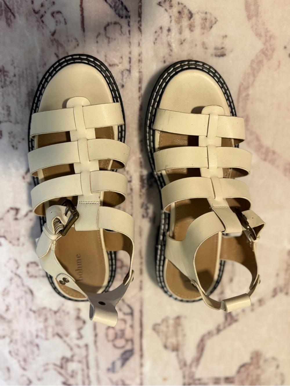 Women's Cream Strappy Buckle Sandals